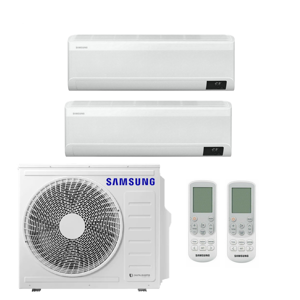 Samsung Wind-Free Elite MultiSplit Duo wandtoestellen AR09CXCAAWKN + AR12CXCAAWKN + AJ050TXJ2KG | 2,5 kW + 3,5 kW - Wit